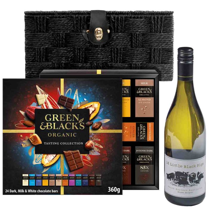 Green & Black’s chocolate tasting collection with white wine