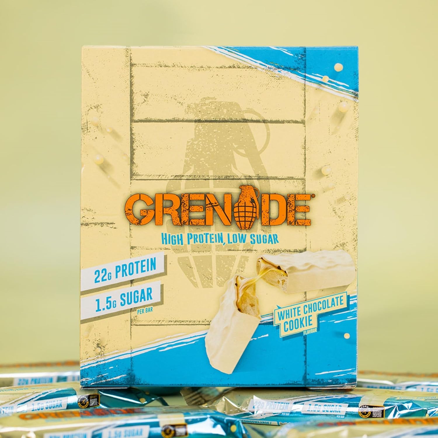 Grenade White Chocolate Cookie Protein Bar being enjoyed on the go, perfect for active lifestyles and quick snacks.