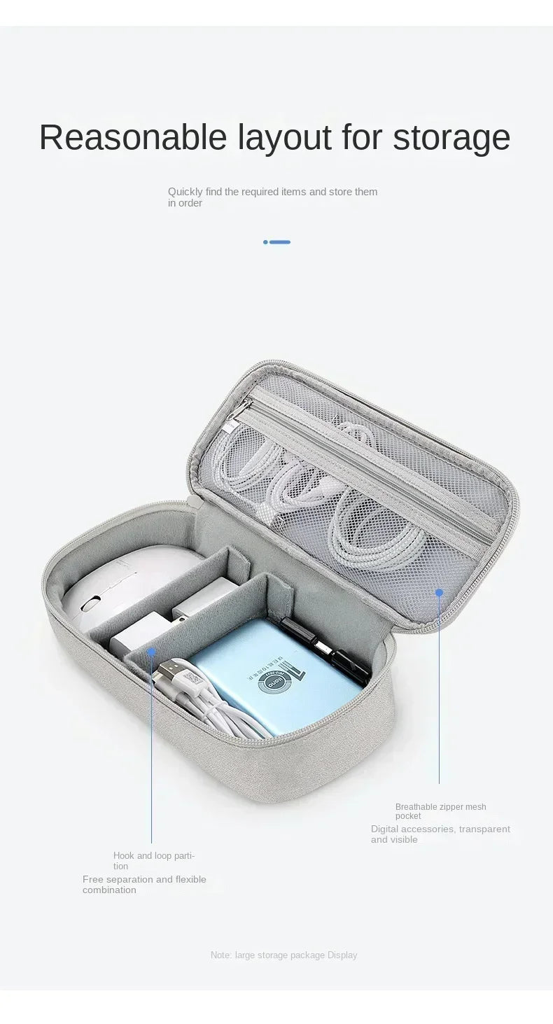 Double-layer grey electronics storage bag for travel