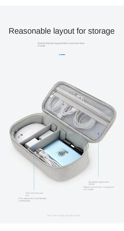 Double-layer grey electronics storage bag for travel