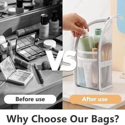 Grey standing toiletry bag for bathroom essentials