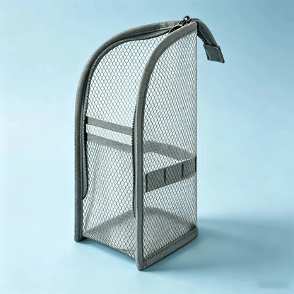 Grey and white mesh toiletry organisers for travel storage