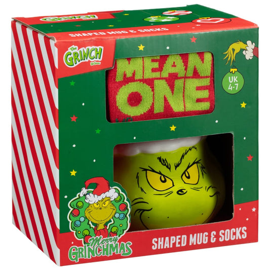 The Grinch Shaped Mug & Socks Set for festive Christmas gifting