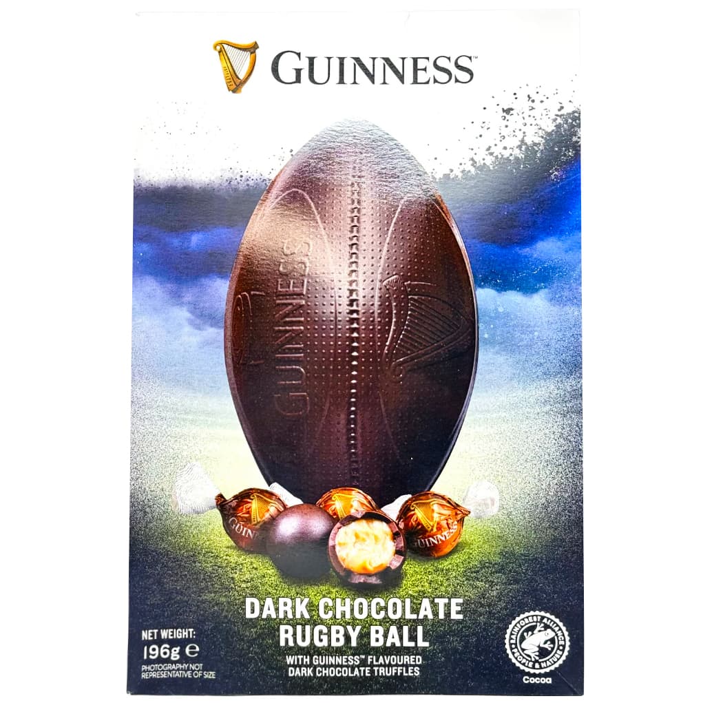 Guinness Dark Chocolate Rugby Ball 196g with truffles