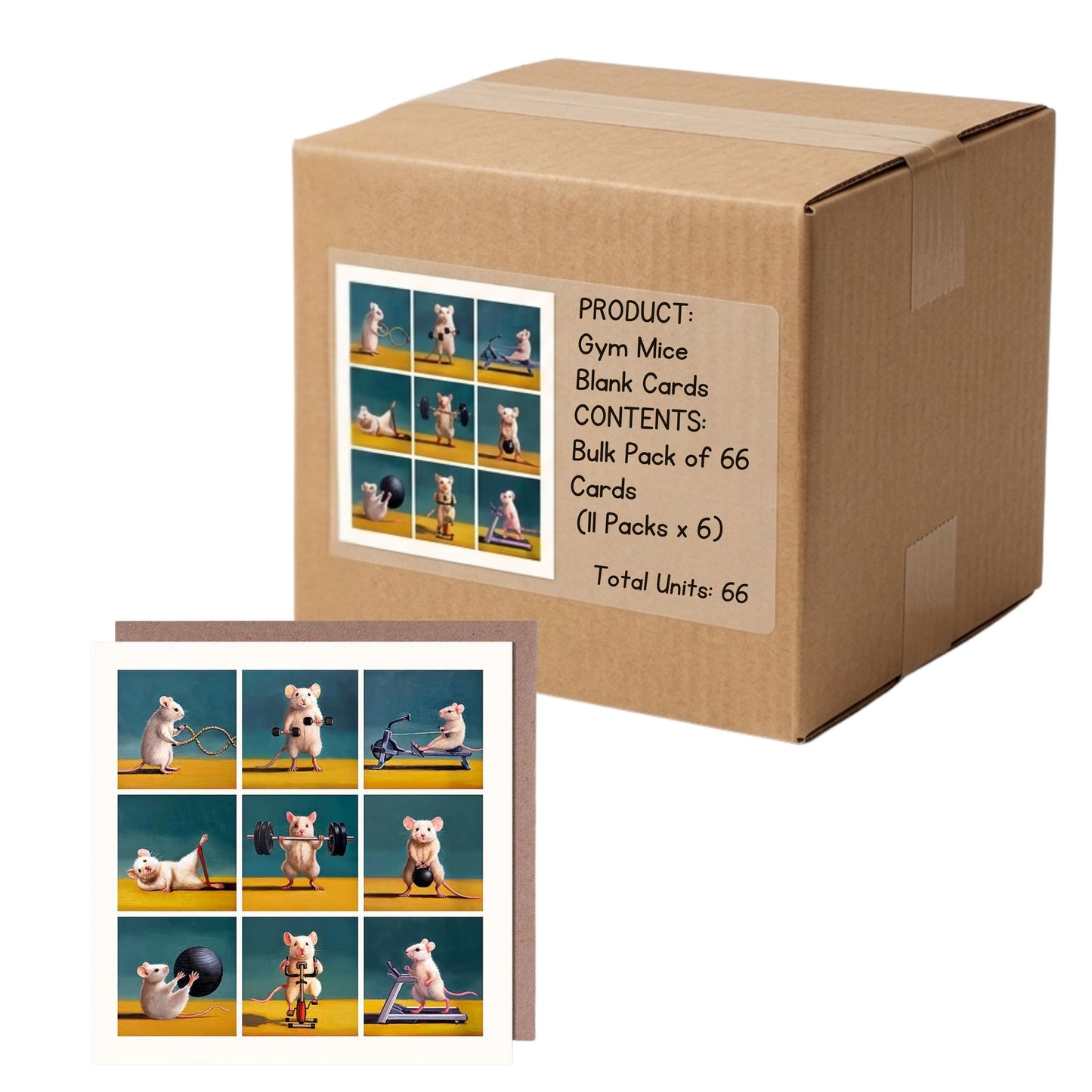 Gym Mice blank greeting cards 11 packs total 66 cards