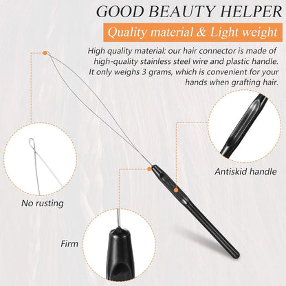 50 piece black needle hair extension hook tool medium pack