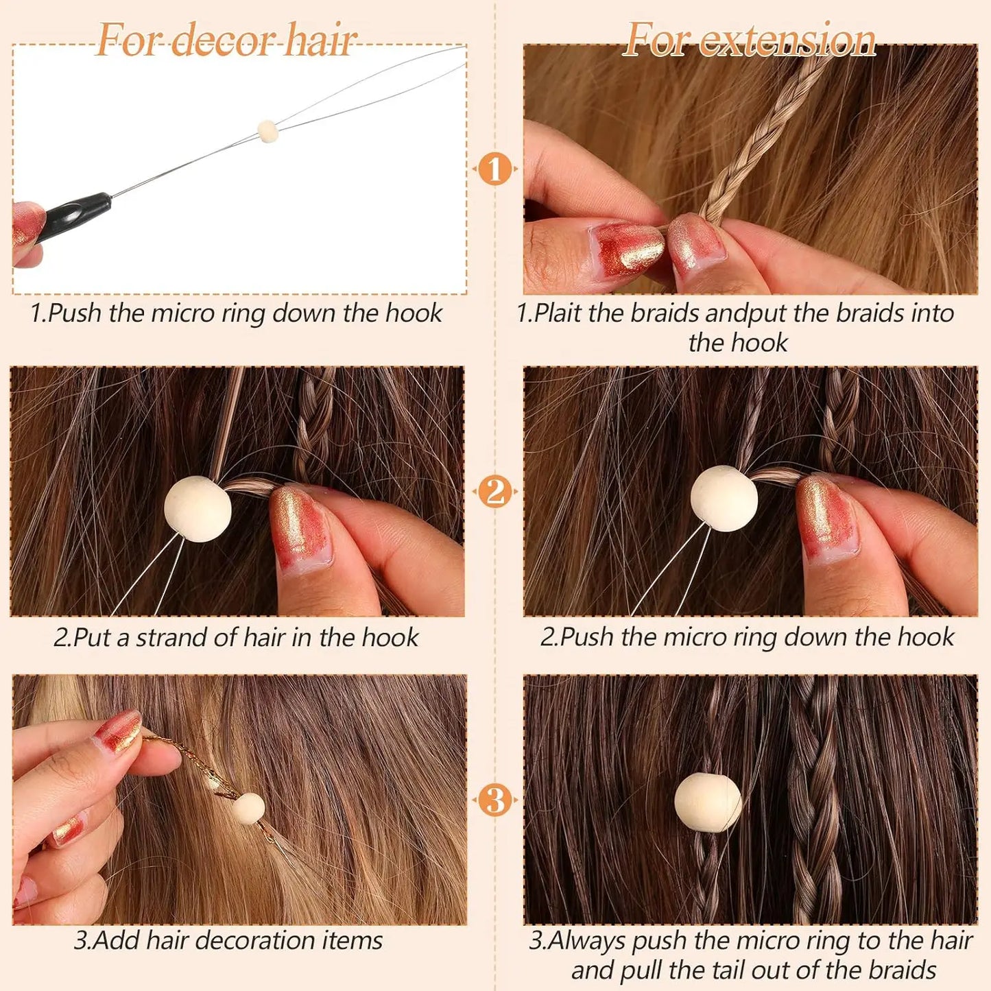 DIY wig hook tool loop needle feather micro bead application