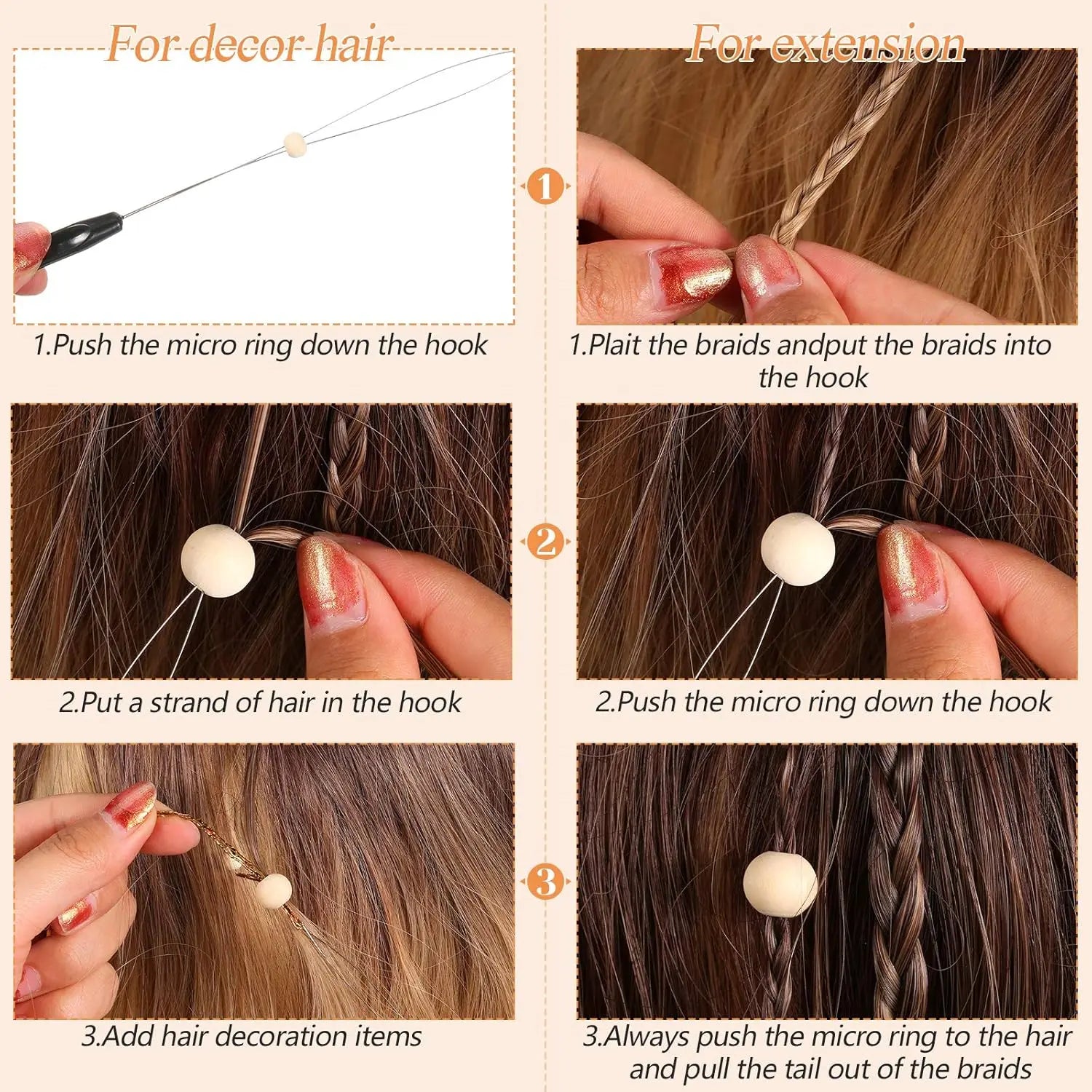 DIY wig hook tool loop needle feather micro bead application
