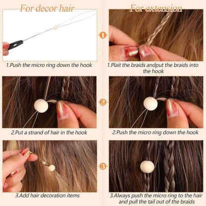 DIY wig hook tool loop needle feather micro bead application