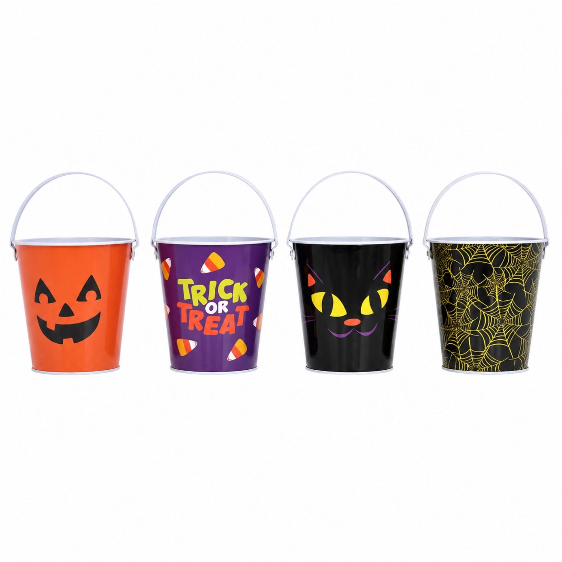 Halloween assorted printed candy tin buckets 4 pack