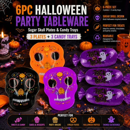 Halloween tableware set with sugar skull designs