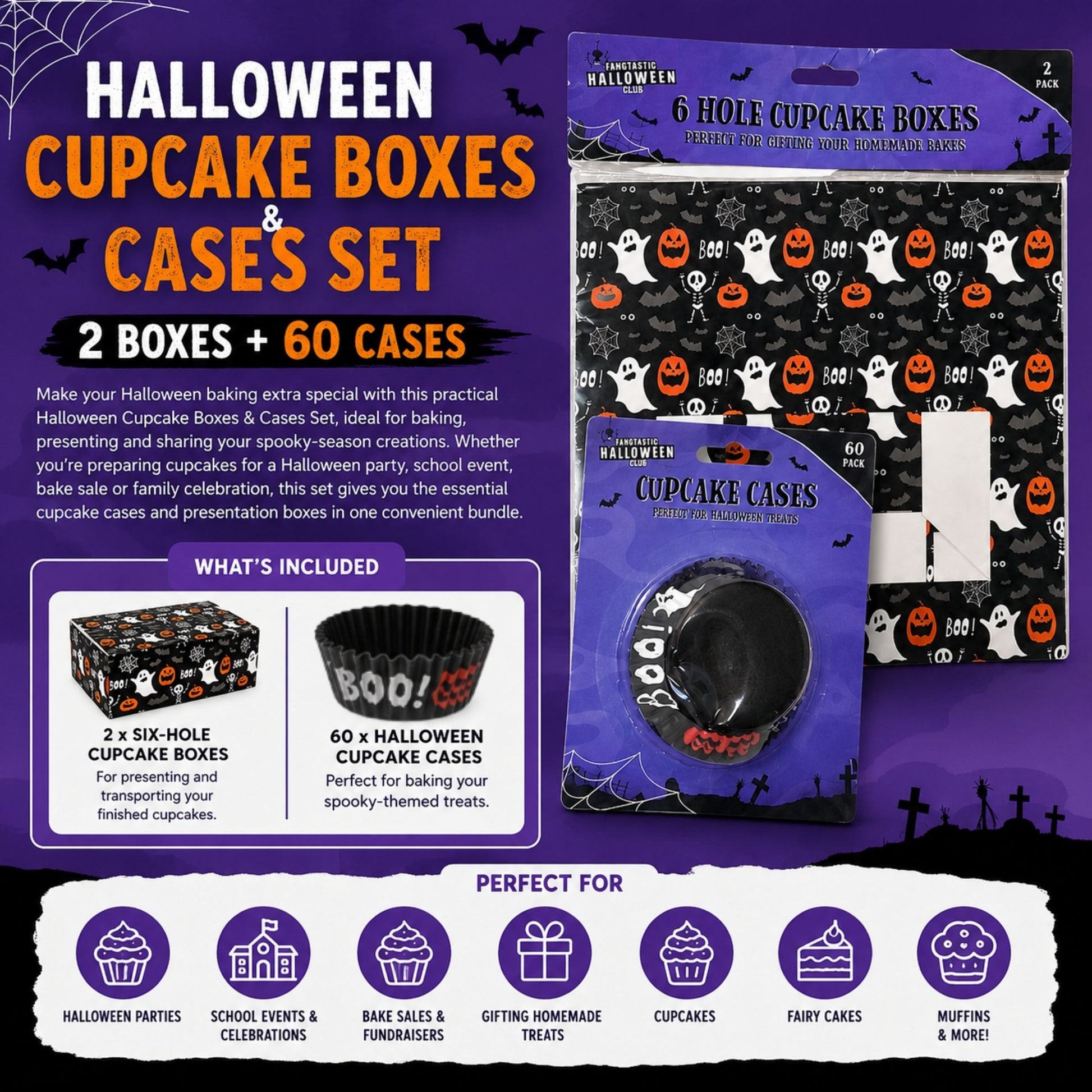 Six-hole Halloween cupcake boxes 2 pack