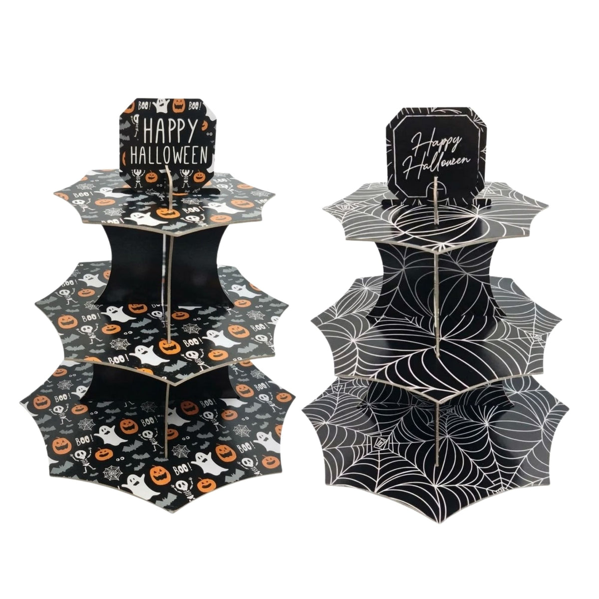 Two-pack of Halloween cupcake stands with two-tier designs