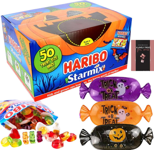 Halloween Party Favors with Starmix Sweets, Trick-or-Treat Bags, and Fun Pumpkin Candy Trays
