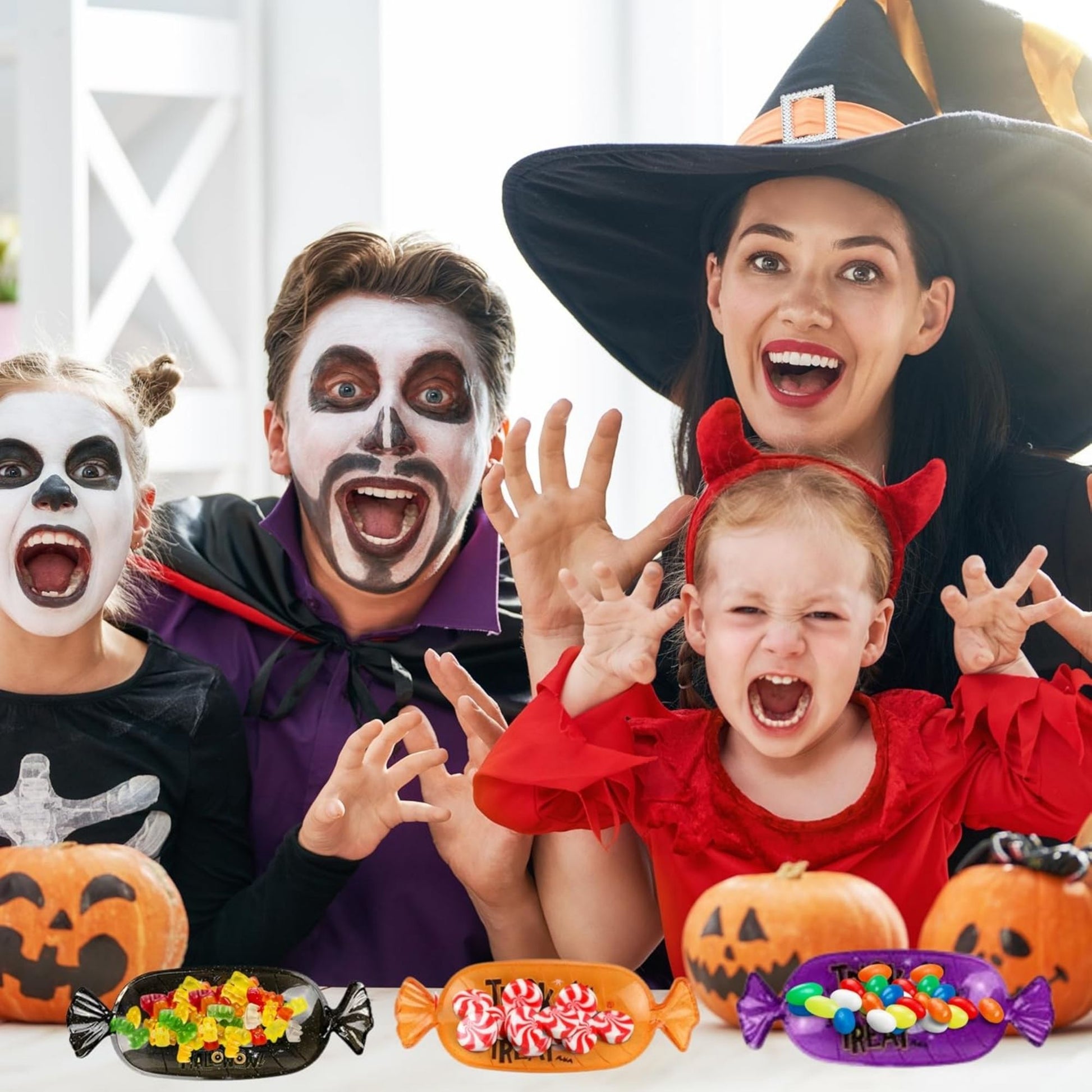Sugar skull 6-piece Halloween party tableware in vibrant colours