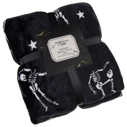 Halloween Nights Skeleton Sherpa Throw 120x150cm for cozy Halloween nights