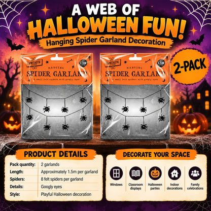 Hanging Spider Garland Halloween Decoration 1.5m 2 Pack