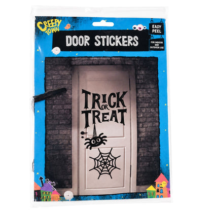 Halloween door stickers with spider web designs