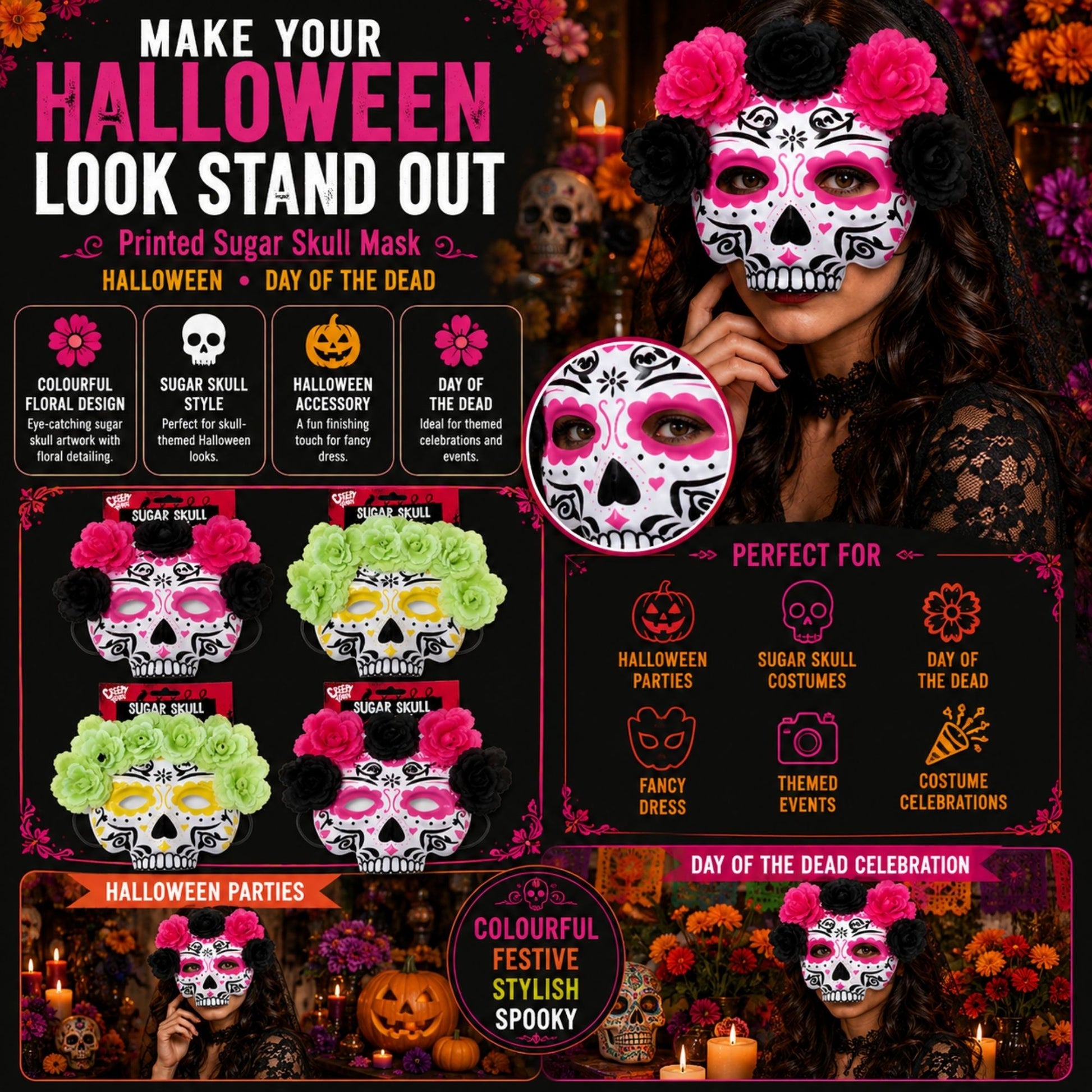Colourful sugar skull Halloween mask