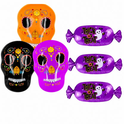 6pc Halloween sugar skull plates and candy tray set