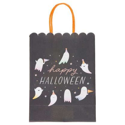 Trick or Sweet Halloween Treat Bags 8-pack featuring 4 spooky designs, perfect for kids collecting candy