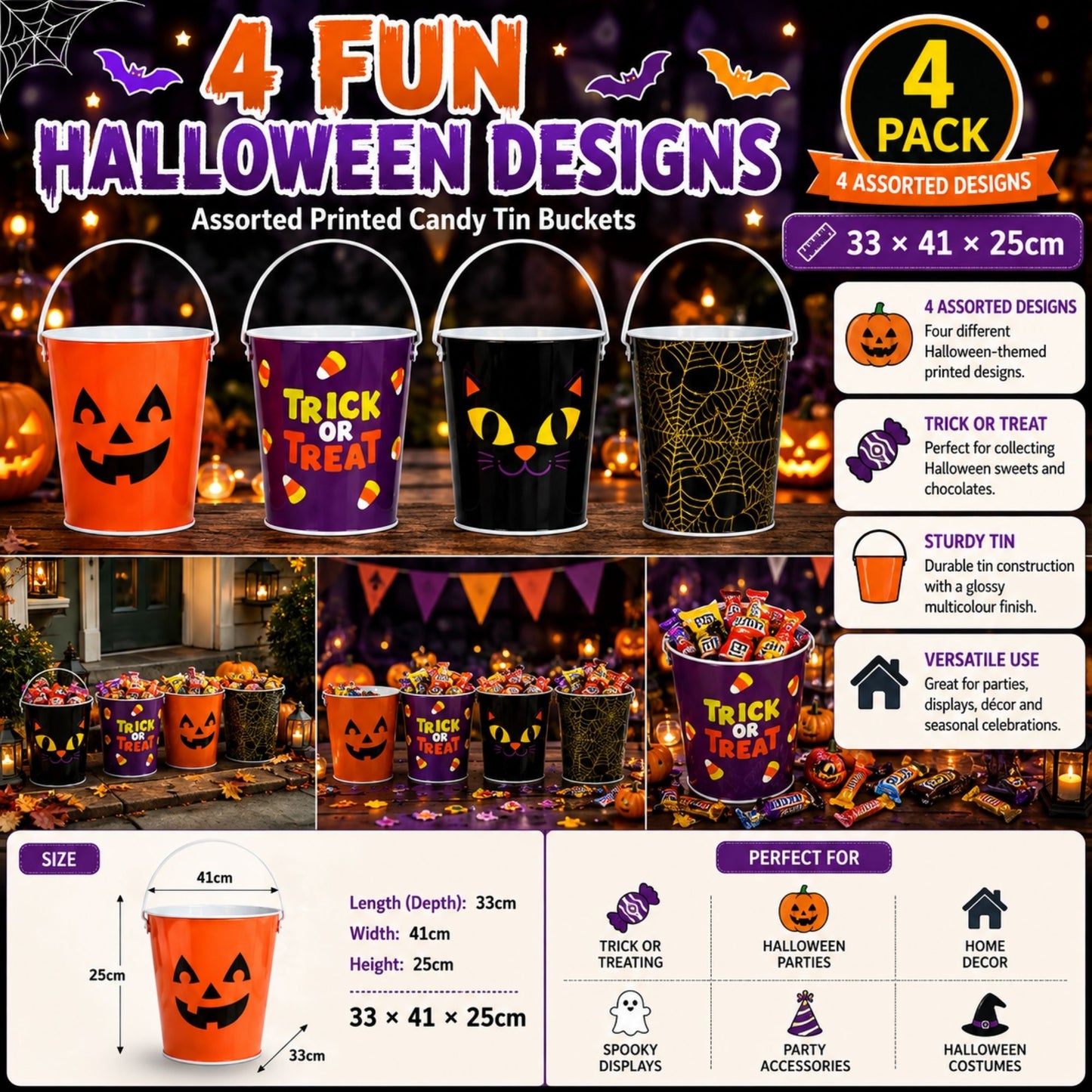 Halloween trick or treat buckets for children