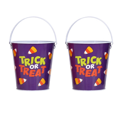 Halloween Trick or Treat Tin Candy Buckets 2 Pack
