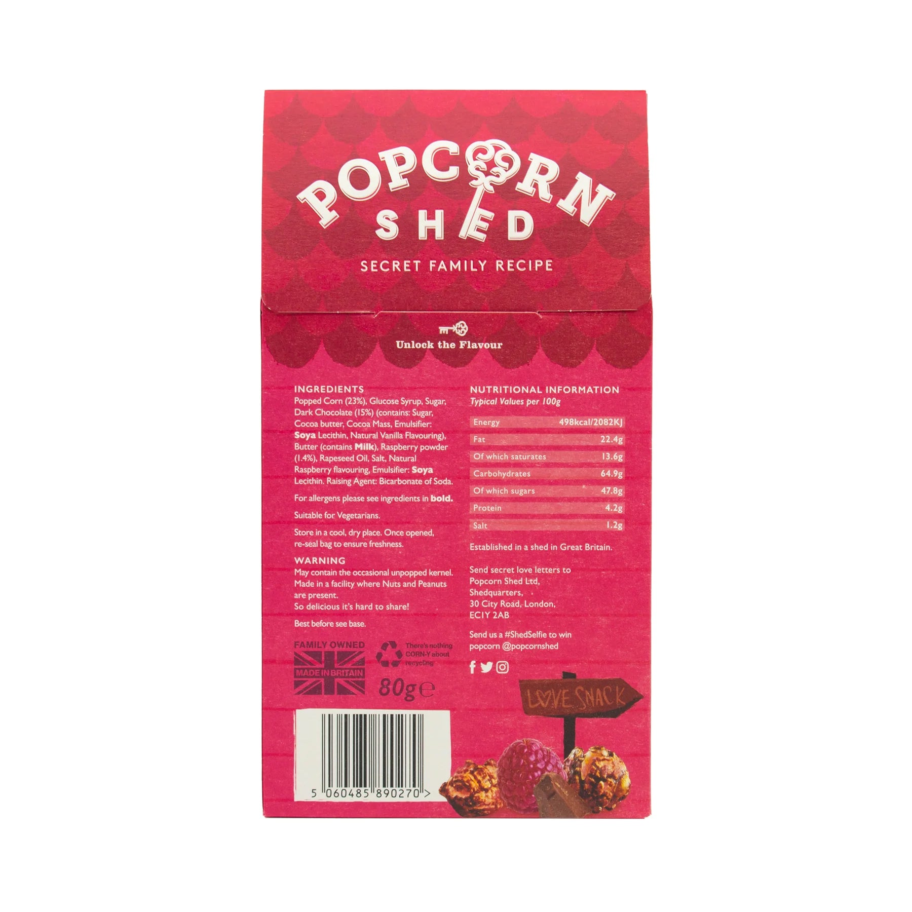 Award-winning dark chocolate and raspberry popcorn