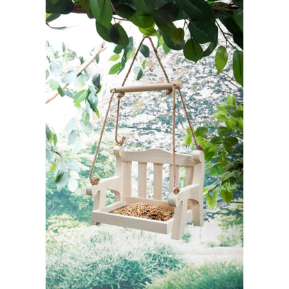 Swing bench style bird feeder for wild bird feeding
