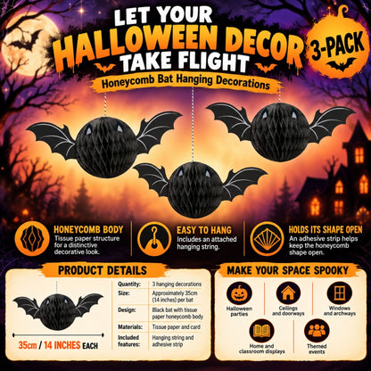 Black hanging bats with tissue paper honeycomb bodies