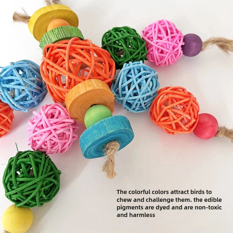Hanging parrot cage toy rattan ball beak grinding enrichment toy