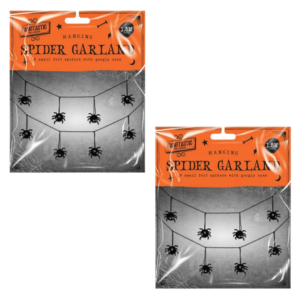 Two hanging spider garlands for Halloween decorating