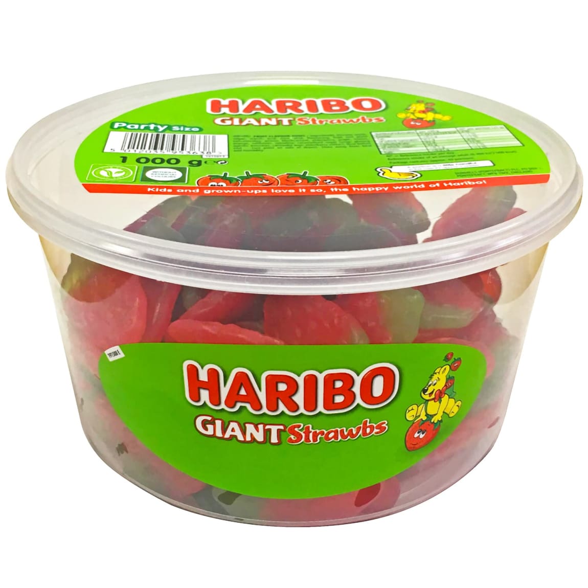 Haribo Giant Strawbs 1kg Tub of Chewy Strawberry Gummies