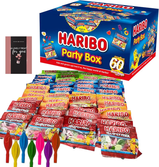 Haribo gift box featuring mini sweets and colourful punch balloons