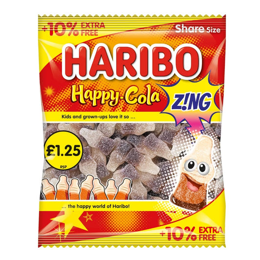  Haribo Happy-Cola Z!ng Bags 12 x 154g, perfect for party treats and sharing
