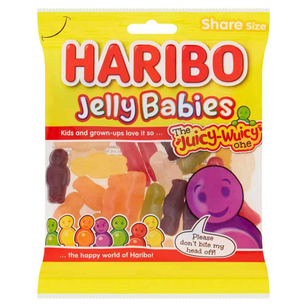 Haribo Jelly Babies 160g pack of colourful fruity gummy sweets