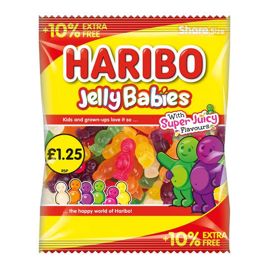 Haribo Jelly Babies with Super Juicy Flavours – soft, fruity gummy babies with a juicy twist