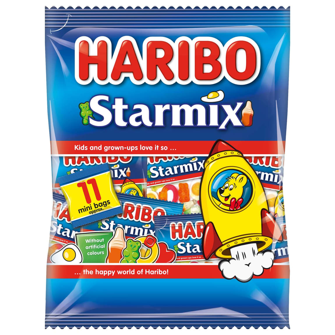 Soft and chewy fruit and foam Haribo Starmix sweets in mini packs