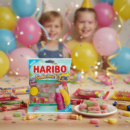 Fruity cola and lemonade sour gummy twists