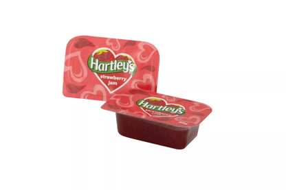 Individual strawberry jam servings from Hartleys trusted brand