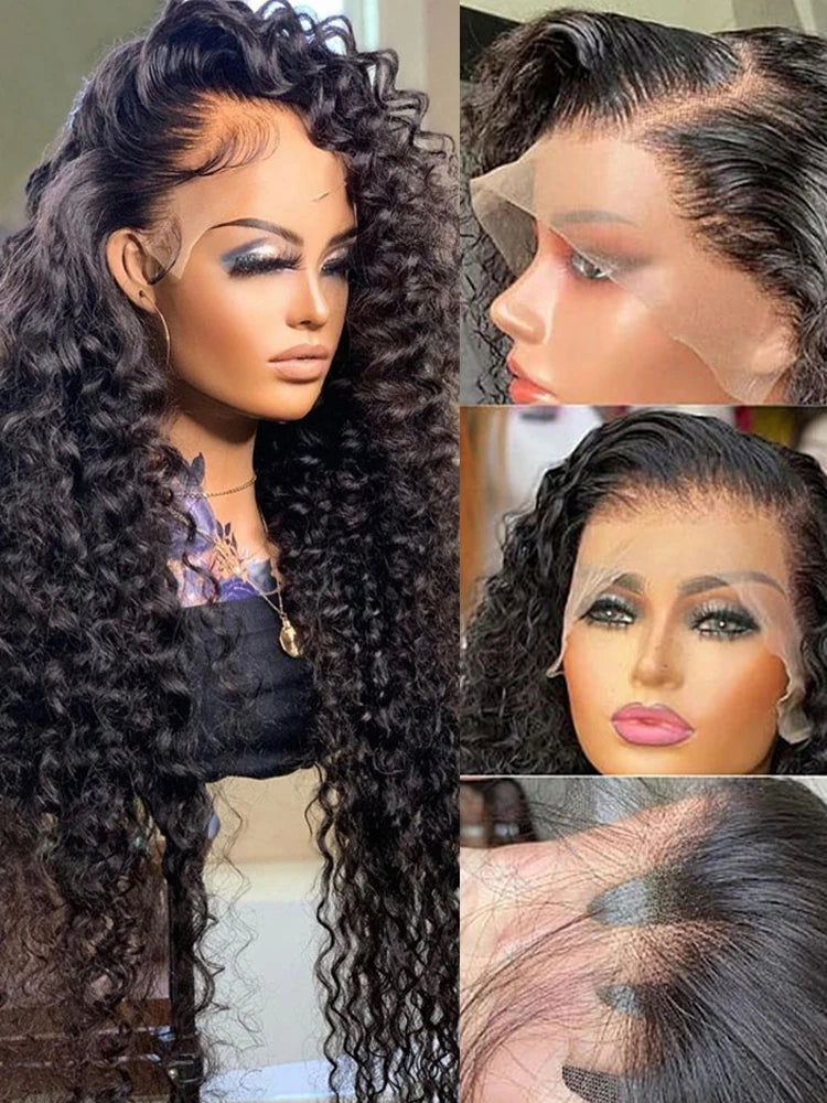 Long curly lace front wig with transparent lace