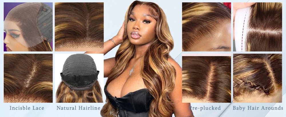 P4/27 highlight body wave wig 44 inch 13x4 lace front human hair