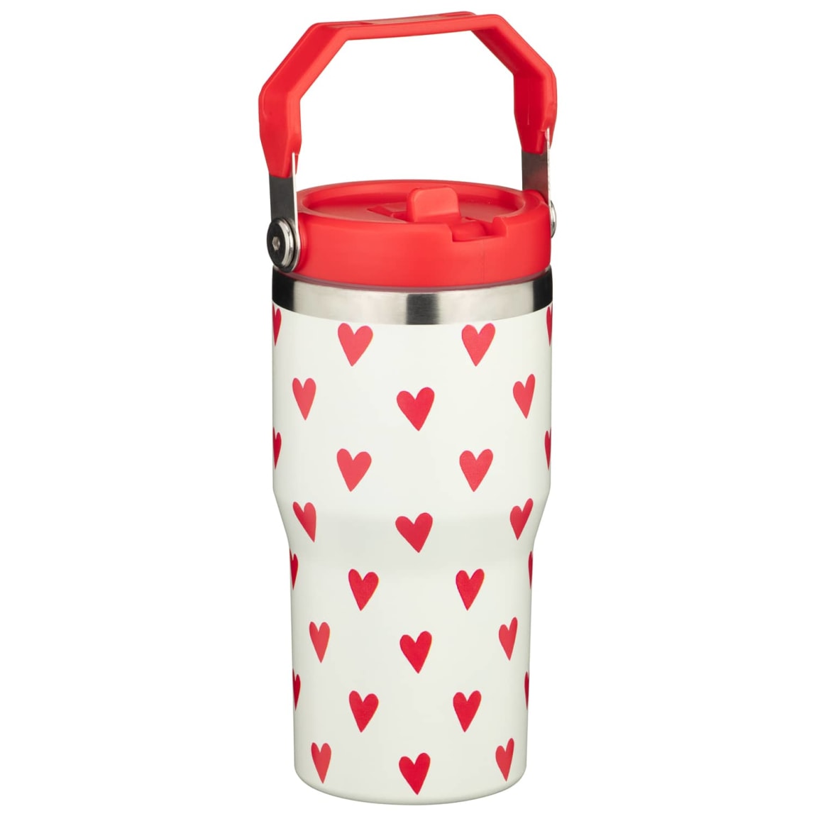 Heart Pattern Double Wall Drinking Tumbler with flip straw