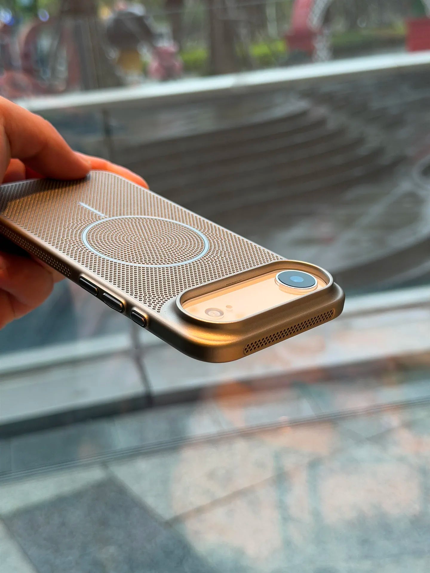 Durable iPhone case featuring mesh style back panel