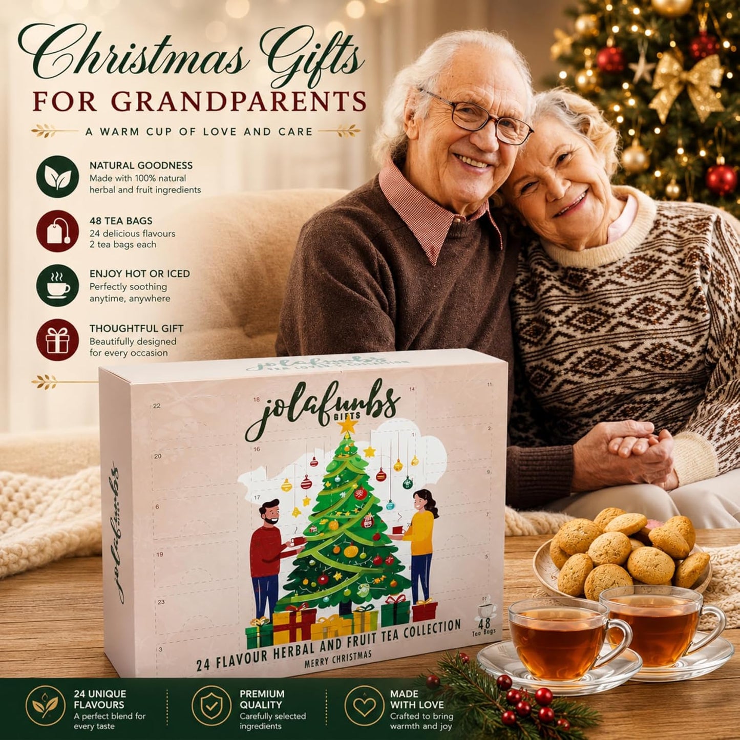 JOLAFUNBS tea advent calendar with festive Christmas box