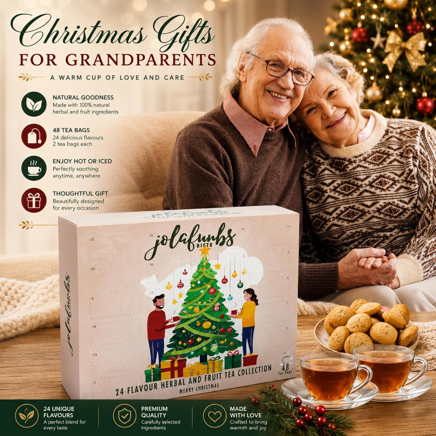 JOLAFUNBS tea advent calendar with festive Christmas box