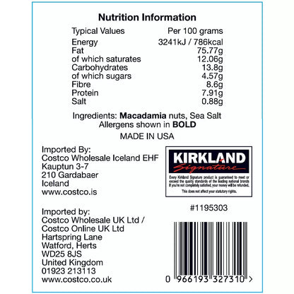 Kirkland roasted macadamia nuts, premium quality and taste