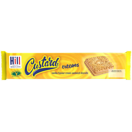 Hill Custard Cream Biscuits 150g pack with twin-layer cream filling