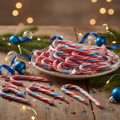 Colorful Blue Raspberry and Cherry candy canes to share or decorate