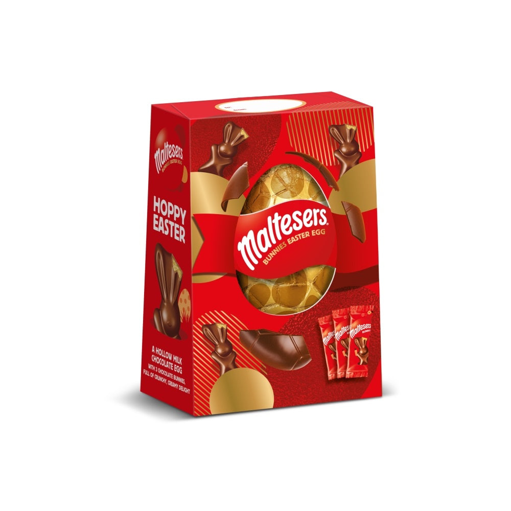 Hollow milk chocolate bunny with crunchy Maltesers inside